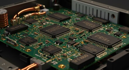 Obraz premium Electronic circuit board components close up