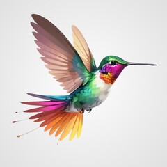 Obraz premium Colorful hummingbird flying. Vibrant tropical bird illustration on a clean white background.