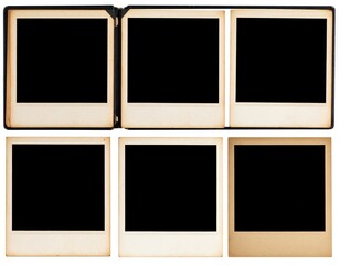 Vintage Photo Album with Six Blank Instant Photo Frames Aged and Ready for Memories