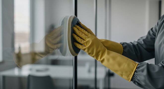 Gloves clean clear glass wall
