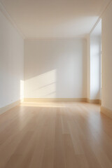 Obraz premium Corner of an empty room with two pure white walls and floor, realistic shadows only from diffused light
