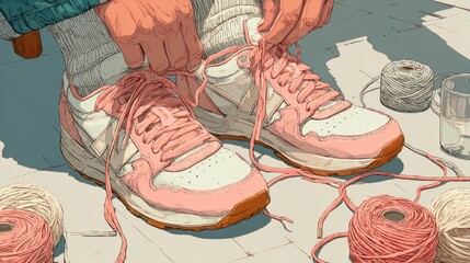 Lacing Up: A Detailed Look at Pink Sneakers and Artistic Yarn Details
