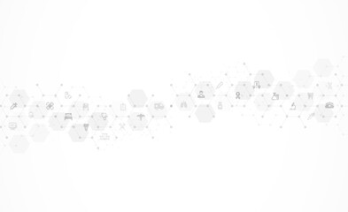 Abstract medical background with flat icons in hexagons. Design for science, medicine or technology, innovation medicine, health