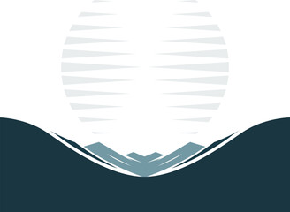 Abstract landscape with sun and mountains in flat design