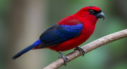 Red And Blue Bird Perched On A Branch