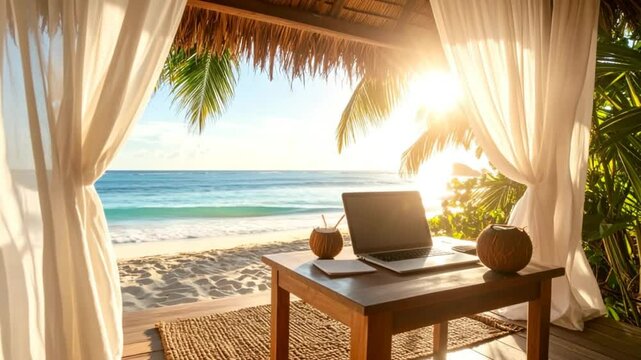 Beachfront Office Retreat: A Tranquil Workspace with Ocean Views and Tropical Vibes