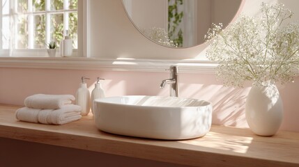 Fototapeta premium Bright and Airy Bathroom with Minimalist Design Elements