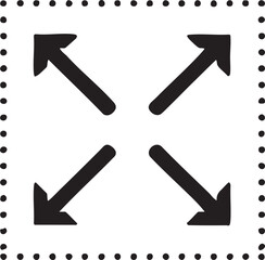 Expand Icon with Arrows Pointing Outward and a Dotted Border in a Simple Black and White Design
