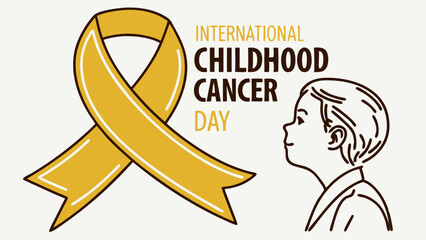 International Childhood Cancer Day yellow ribbon with boy illustration  