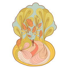 Abstract pastel forest with a lonely figure – symbolic illustration of neurodiversity, autism, and inclusion Surreal abstract illustration of a person standing alone 