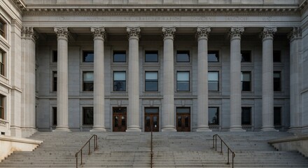 Naklejka premium Imposing stone building with symmetrical colonnade