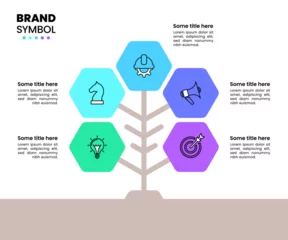 Gordijnen Infographic template. Abstract tree with hexagons and 5 steps © kuliperko