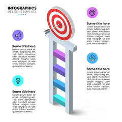 Infographics template. Isometric ladder with dartboard and 4 steps