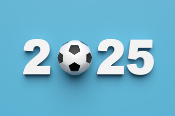 Soccer ball forming the zero in 2025 on blue background