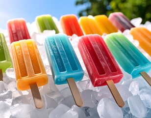 Brightly colored ice lollies on crushed ice