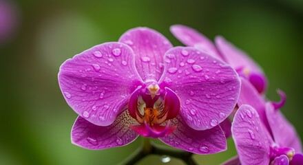 Pink Orchid with Water Droplets Close Up