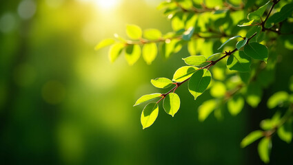 Green natural bokeh background with soft sunlight coming through the foliage. Background