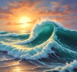 Illustration of wild ocean surf wave.