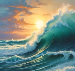 Illustration of wild ocean surf wave.