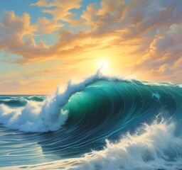 Illustration of wild ocean surf wave.