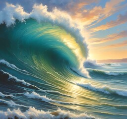 Illustration of wild ocean surf wave.