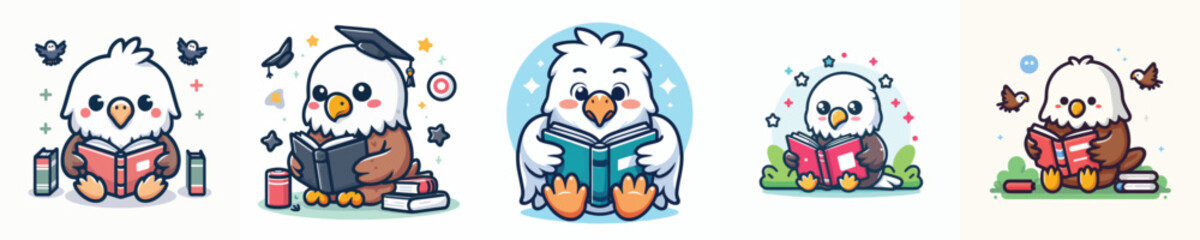 cute eagle vector reading a book