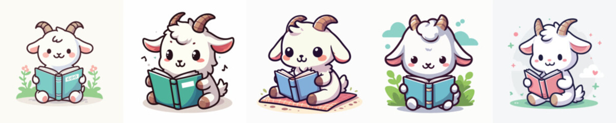 cute goat vector reading a book