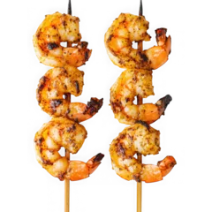 Poster Restaurant Grilled shrimp skewers close up view on transparent background  © UKPixelCraft
