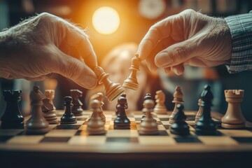 Hands Moving Chess Pieces on a Checkered Board During Game Night