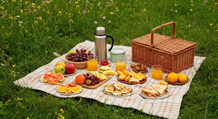 Summer Picnic in a Green Meadow