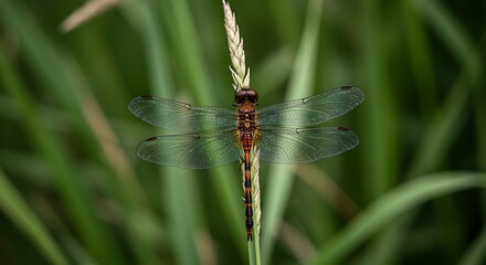 Speckled Dragonfly on Green Stalk