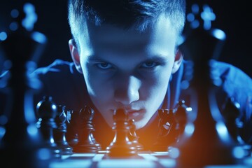 Intense Young Chess Player Concentrating on Game During Competition
