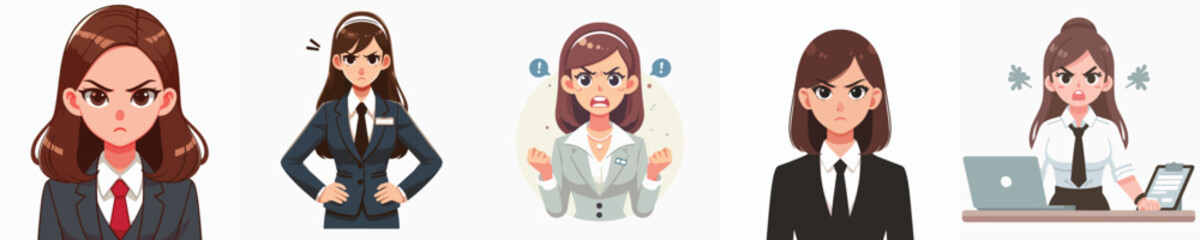 angry expression female secretary character vector