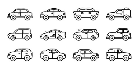 Collection of twelve automobile line icons designed for digital applications and websites