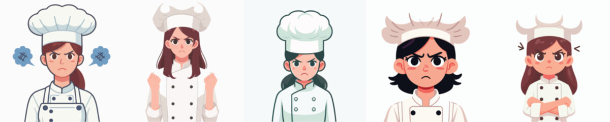 angry expression female chef character vector