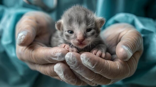 little kitten in vet hand