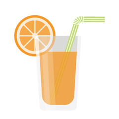 orange juice in glass with straw and slice cartoon illustration