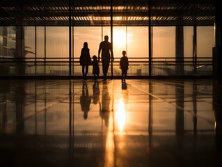 silhouettes of family at the airport