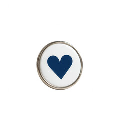 A circular button design featuring a navy blue heart on a white background. Ideal for expressing love and affection in various contexts.