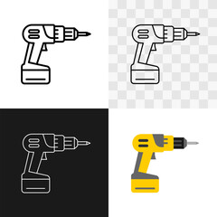 Cordless electric screwdriver drill icon in various style. Hand construction tool with accumulator battery