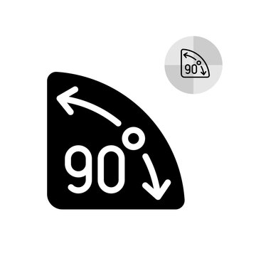 90 degrees angle vector icon with round sector arrow. Symbol of geometry right angle