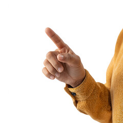 A close-up of a hand with a finger pointing upwards, emphasizing communication and expression. Ideal for concepts like ideas, alertness, and signaling.
