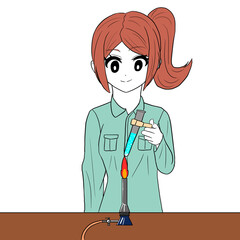 試験管を加熱する女の子