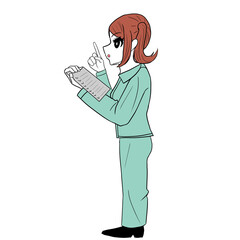 資料をチェックする女の子