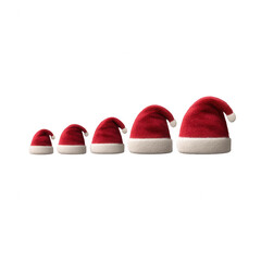 A collection of festive Santa hats in various sizes, perfect for holiday decorations. Ideal for Christmas-themed designs and seasonal illustrations.
