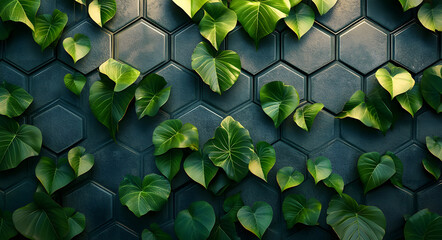 Green Tropical Leaf Wall Decor Hexagon Arrangement