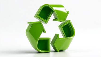 A bold and modern 3D render of the classic recycling symbol, presented in bright neon green.  Generative AI