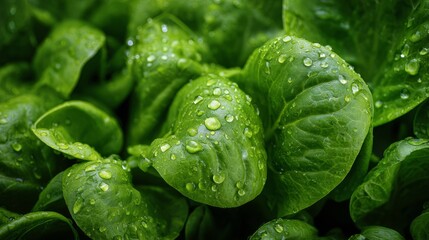 Obraz premium Fresh salad greens with water drops
