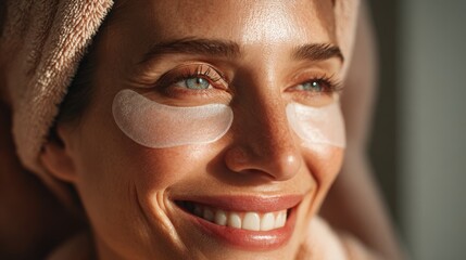 Woman relaxing with under-eye treatment patches