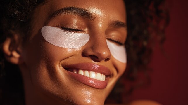 Woman relaxing with under-eye treatment patches - Powered by Adobe